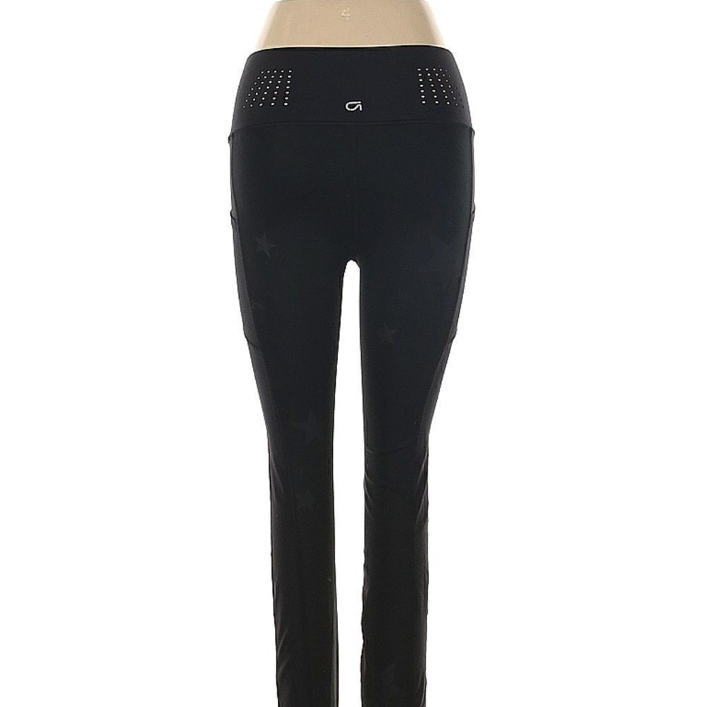 Gap small black leggings yoga pants mid rise w phone pockets star design